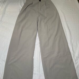 Grey Beige Wide-Leg Trouser Pants
